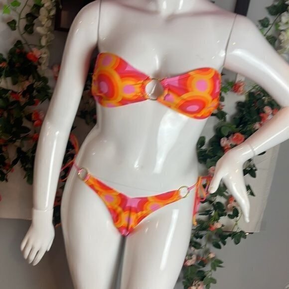 Forplay Strapless Cheeky Gold O Ring Side Tie Bikini Size M RefFNB - Picture 7 of 12